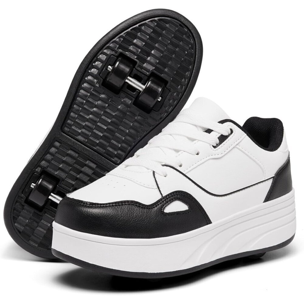 Kids Black/white 135 Detachable Wheeled 2 In 1 Skating Shoes Fashion Sneaker